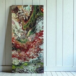 Wild Garden Abstract Fluid Art Painting Red Green  Modern Acrylic Pour on Canvas